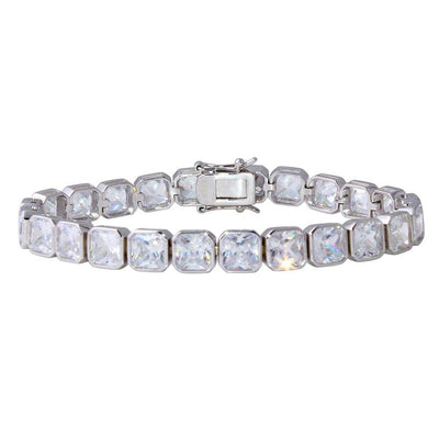 Sterling Silver Rhodium Plated Round and Rectangle Cushion CZ Tennis Bracelet