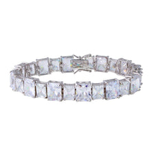 Load image into Gallery viewer, Sterling Silver Rhodium Plated Alternating Large and Small Rectangle CZ Tennis Bracelet