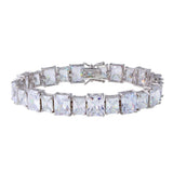 Sterling Silver Rhodium Plated Alternating Large and Small Rectangle CZ Tennis Bracelet