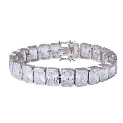 Sterling Silver Rhodium Plated Rectangle Cushion CZ Tennis Bracelet