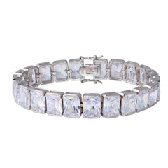 Sterling Silver Rhodium Plated Rectangle Cushion CZ Tennis Bracelet