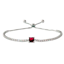 Load image into Gallery viewer, Sterling Silver Rhodium Plated Round CZ Lariat Bracelet with Red CZ Square Center