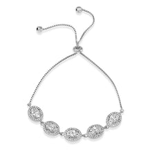 Load image into Gallery viewer, Sterling Silver Rhodium Plated 5 Micro Pave Clear Oval and Clear Round CZ Lariat Bracelet