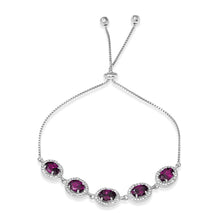 Load image into Gallery viewer, Sterling Silver Rhodium Plated 5 Micro Pave Purple Oval and Clear Round CZ Lariat Bracelet