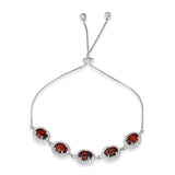Sterling Silver Rhodium Plated 5 Micro Pave Red Oval and Clear Round CZ Lariat Bracelet