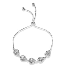 Load image into Gallery viewer, Sterling Silver Rhodium Plated 5 Micro Pave Clear Pear and Clear Round CZ Lariat Bracelet