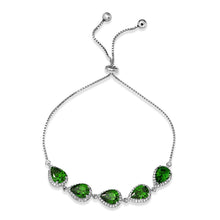 Load image into Gallery viewer, Sterling Silver Rhodium Plated 5 Micro Pave Green Pear and Clear Round CZ Lariat Bracelet - STB00549GRN