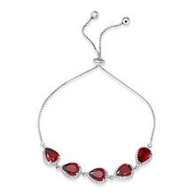 Load image into Gallery viewer, Sterling Silver Rhodium Plated 5 Micro Pave Red Pear and Clear Round CZ Lariat Bracelet