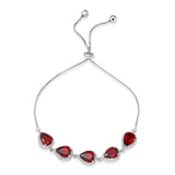 Sterling Silver Rhodium Plated 5 Micro Pave Red Pear and Clear Round CZ Lariat Bracelet