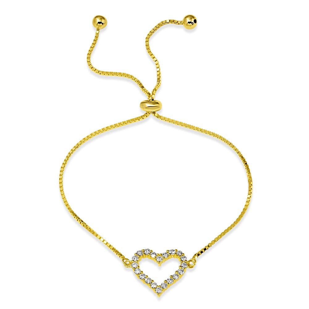 Sterling Silver Gold Plated Open Heart CZ Lariat Bracelet