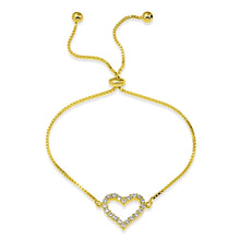 Load image into Gallery viewer, Sterling Silver Gold Plated Open Heart CZ Lariat Bracelet