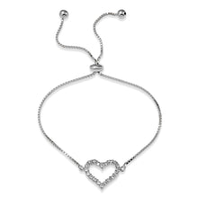 Load image into Gallery viewer, Sterling Silver Rhodium Plated Open Heart CZ Lariat Bracelet