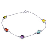 Sterling Silver Rhodium Plated Multi Color CZ Stone Bracelet