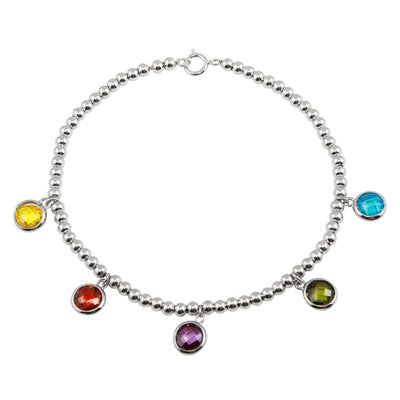 Sterling Silver Rhodium Plated Multi Color Round CZ Stone Bracelet