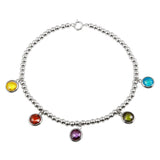Sterling Silver Rhodium Plated Multi Color Round CZ Stone Bracelet