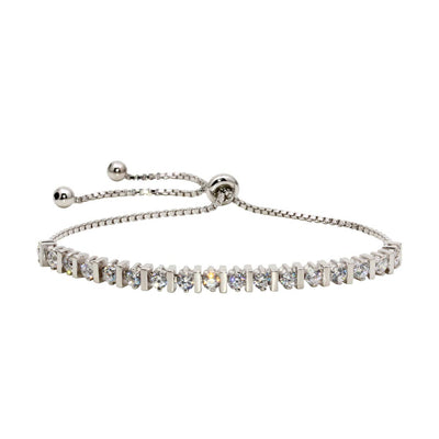 Sterling Silver Rhodium Plated CZ Lariat Bracelet