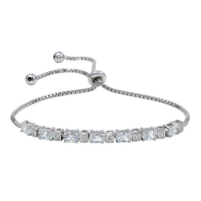 Sterling Silver Rhodium Plated CZ Stone Lariat Bracelet