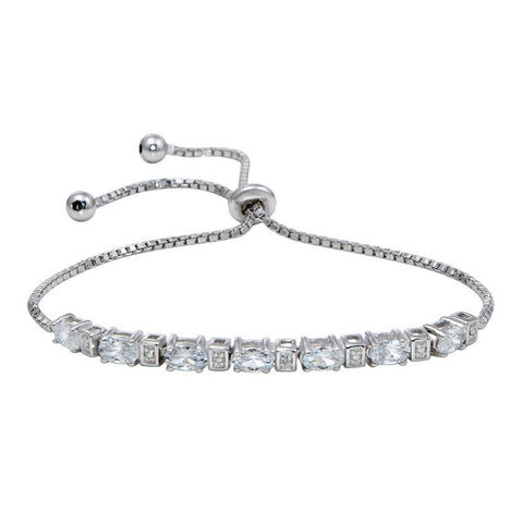 Sterling Silver Rhodium Plated CZ Stone Lariat Bracelet