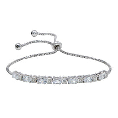 Sterling Silver Rhodium Plated CZ Stone Lariat Bracelet