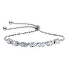 Load image into Gallery viewer, Sterling Silver Rhodium Plated CZ Stone Lariat Bracelet