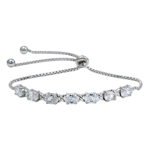 Sterling Silver Rhodium Plated CZ Stone Lariat Bracelet