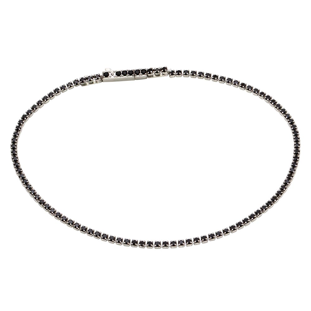 Sterling Silver Rhodium Plated Tennis Bracelet With Black CZ