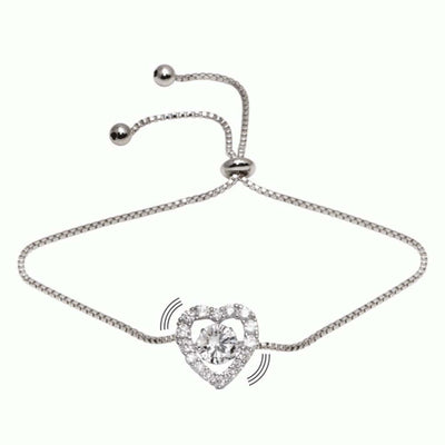 Sterling Silver Rhodium Plated Heart Dancing CZ Lariat Bracelet