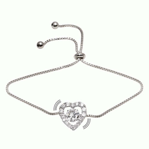 Sterling Silver Rhodium Plated Heart Dancing CZ Lariat Bracelet