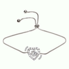 Sterling Silver Rhodium Plated Heart Dancing CZ Lariat Bracelet