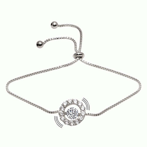 Sterling Silver Rhodium Plated Round Dancing CZ Lariat Bracelet