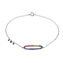 Load image into Gallery viewer, Sterling Silver Rhodium Plated Multi Color CZ Open Oval Bracelet