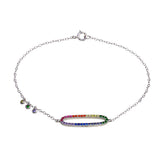 Sterling Silver Rhodium Plated Multi Color CZ Open Oval Bracelet