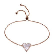 Load image into Gallery viewer, Sterling Silver Rose Gold Plated Lariat MOP CZ Heart Bracelet