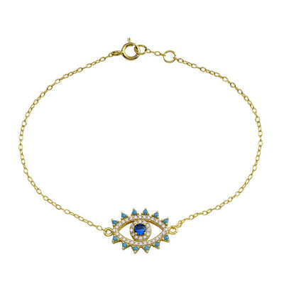 Sterling Silver Gold Plated Evil Eye Blue CZ Heart Bracelet