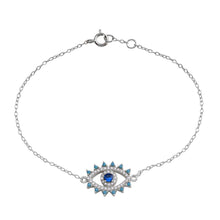 Load image into Gallery viewer, Sterling Silver Rhodium Plated Evil Eye Blue CZ Heart Bracelet