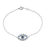 Sterling Silver Rhodium Plated Evil Eye Blue CZ Heart Bracelet
