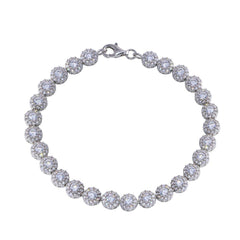 Sterling Silver Rhodium Plated Flower Clear CZ Bracelet