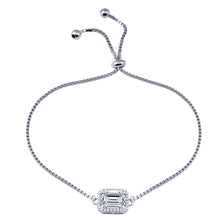 Load image into Gallery viewer, Sterling Silver Rhodium Plated Round Clear CZ Rectangle Adjustable Bracelet