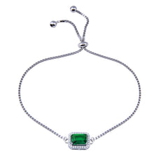 Load image into Gallery viewer, Sterling Silver Rhodium Plated Round Green And Clear CZ Rectangle Adjustable Bracelet