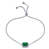 Sterling Silver Rhodium Plated Round Green And Clear CZ Rectangle Adjustable Bracelet