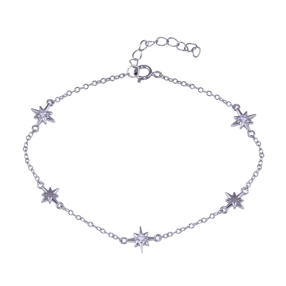Sterling Silver Rhodium Plated Northstar Clear CZ Adjustable Bracelet