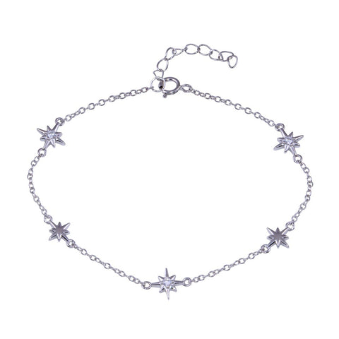 Sterling Silver Rhodium Plated Northstar Clear CZ Adjustable Bracelet