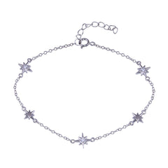 Sterling Silver Rhodium Plated Northstar Clear CZ Adjustable Bracelet