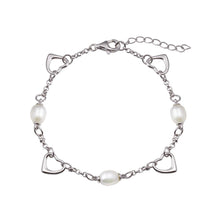 Load image into Gallery viewer, Sterling Silver Rhodium Plated Heart Mother Of Pearl Adjustable Bracelet