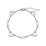 Sterling Silver Rhodium Plated Heart Mother Of Pearl Adjustable Bracelet