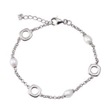 Sterling Silver Rhodium Plated Square Mother Of Pearl Adjustable Bracelet