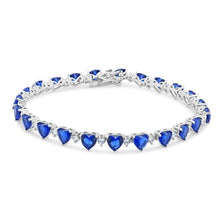 Load image into Gallery viewer, Sterling Silver Rhodium Plated Heart Blue CZ 6mm Tennis Bracelet