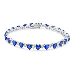 Sterling Silver Rhodium Plated Heart Blue CZ 6mm Tennis Bracelet