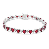 Sterling Silver Rhodium Plated Heart Red CZ 6mm Tennis Bracelet