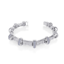 Load image into Gallery viewer, Men&#39;s Sterling Silver Rhodium Plated CZ Encrusted Arc Bracelet
